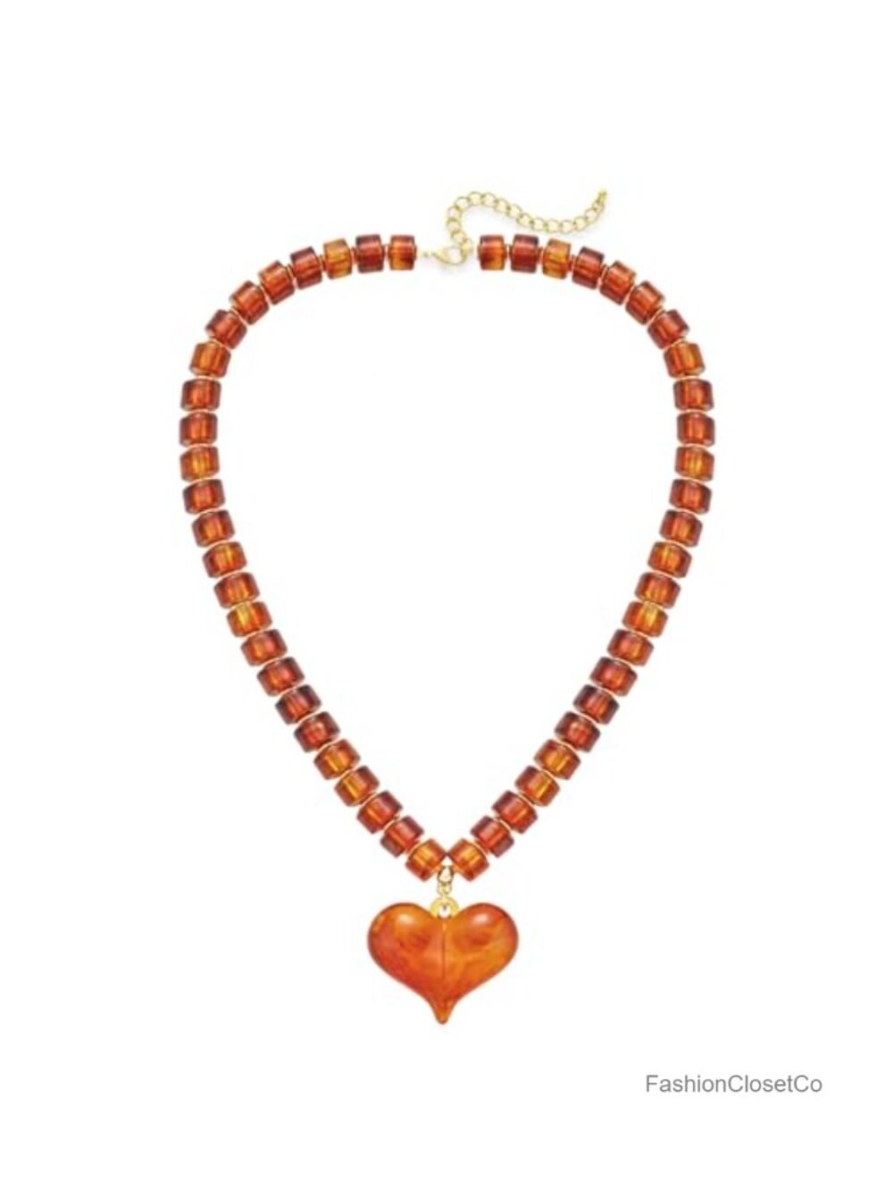 Chunky Puffy Heart Pendant Necklace Beaded Choker Adjustable Statement Acrylic